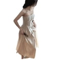 thumbnail image 2 of Vestido de mujer estilo francés fruncido Raya vertical ligero transpirable color puro vestido de verano para fiesta citas blanco L, 2 of 12