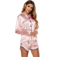 thumbnail image 3 of Spdoo Womens Silk Satin Pajamas Set Button down Sleepwear Long Sleeve Top And Shorts Loungewear Ladies Pajamas Nightgown Solid Color S, 3 of 6