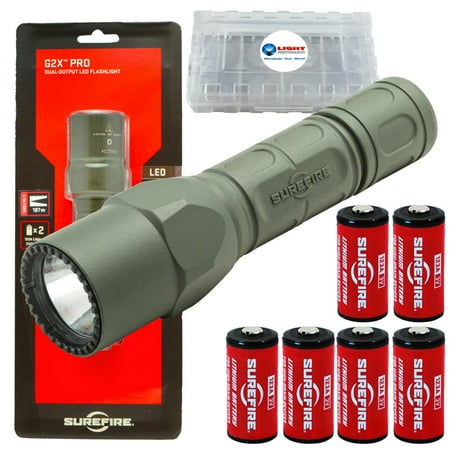 Surefire G2X Pro 600 Lumen Dual-Outputs LED Flashlight with 4 Extra CR123A Batteries and Alliance Gadget Battery Case (Foilage