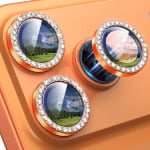 Diamond Orange, variant on Volt for iPhone 17 Camera Lens Protector, Bling Diamond & Metal Ring 9H Tempered HD Glass Camera Cover Film, Silver