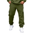 thumbnail image 2 of IAJDKMEK Men's Cargo Jogger Sweatpants - Drawstring Elastic Waist Fleece Lined Tapered Cuffed Four Pockets Solid Color Pants for Men,Army Green L, 2 of 9