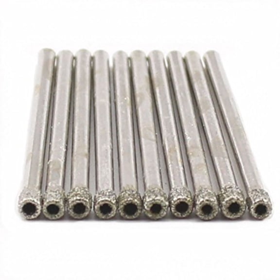 10 Pcs 1/8 inch Diamond Drill Bit Hollow Core Diamond Coated Glass Drilling 3mm Cylindrical Burr Kit Jewelry Beach Sea Glass Shells Gemstones Lapidary