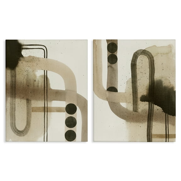 Stupell Industries Midcentury Curved Arches Abstract Painting Wrapped Canvas Art Print Wall Art, 16 x 20, Set of 2