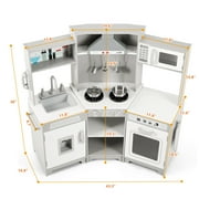 JOYLDIAS Kids Play Kitchen Corner Wooden Pretend Toddler Toys Playset Gift with Realistic Lights & Sounds, Microwave Oven, Water Dispenser, Phone, Sink, Cooking Accessories(Gray)