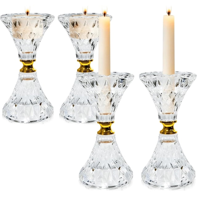 Portavelas de Cristal Set de 4 para Velas de Pilar | Decoración Elegante para Bodas, Mesas, Fiestas y Ventanas