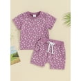 thumbnail image 2 of Suealasg Kids Girls Summer 2Pcs Clothes 6M 1T 2T 3T Toddler Baby Girls Casual Beach Outfits Floral Print Short Sleeve T-Shirt and Elastic Shorts Set, 2 of 9
