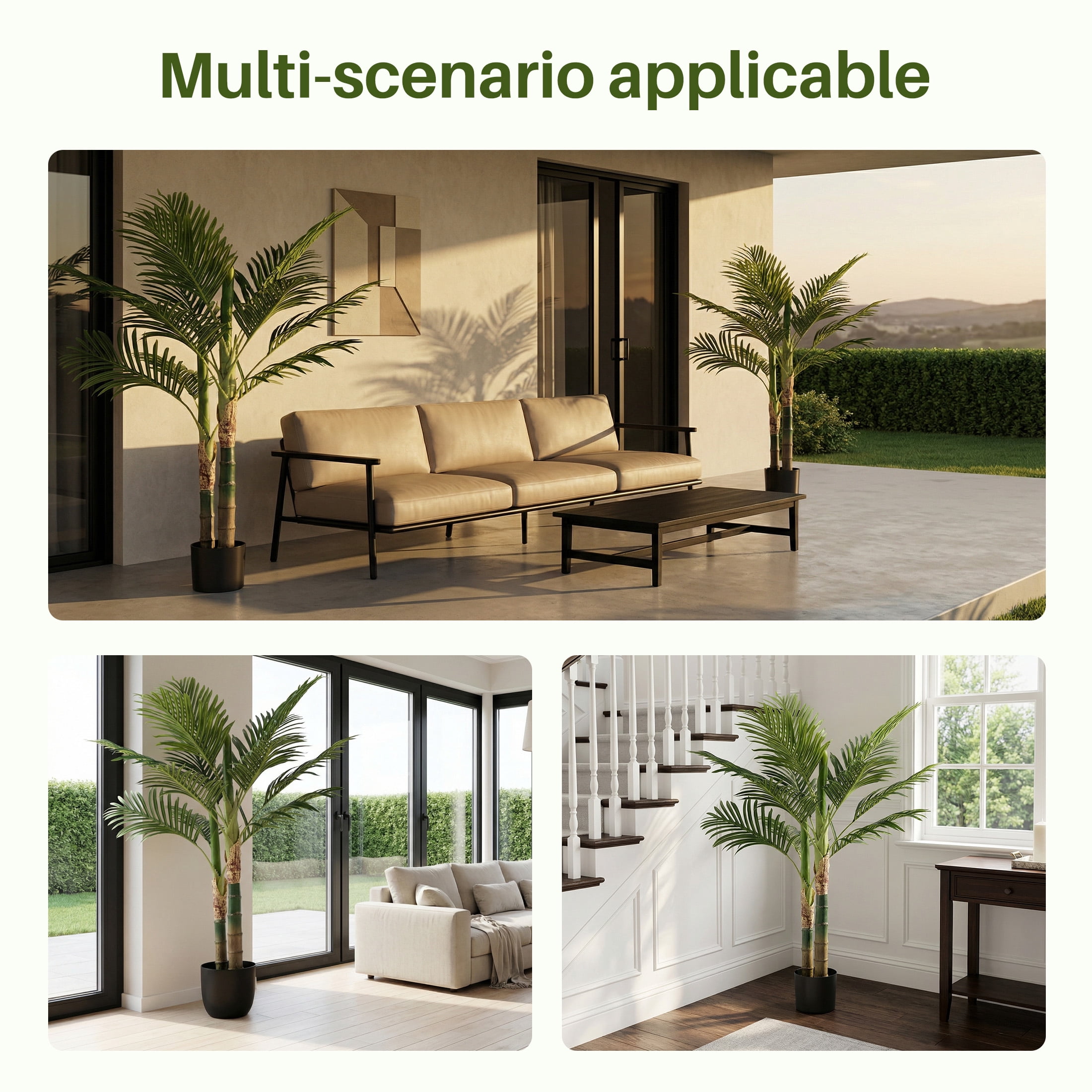 EDX 4ft Artificial Plants, Palm Tree, Faux Tropical Greenery Decorative Plant, Pre-Potted Fake Palm with Realistic Green Leaves for Indoor Outdoor Home Office Living Room Patio Decor