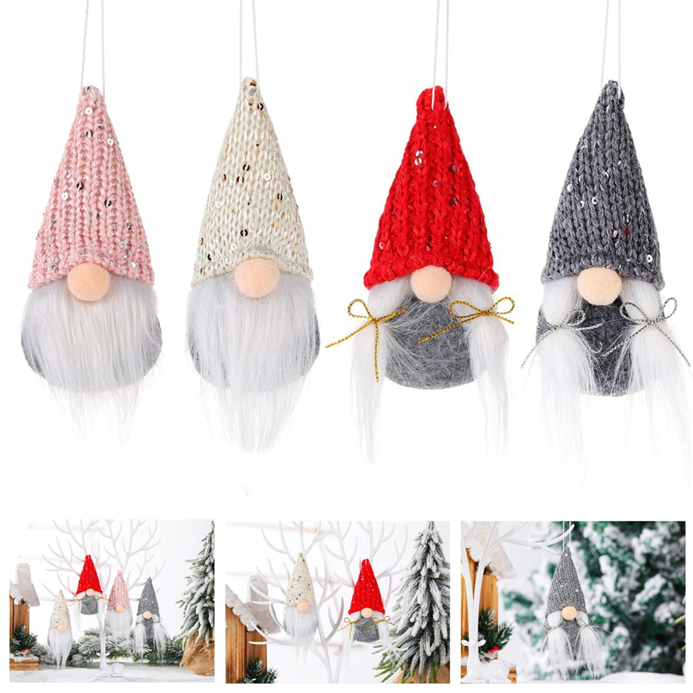 4Pcs Christmas Tree Hanging Ornaments Handmade Plush Santa Elf Home Decorations