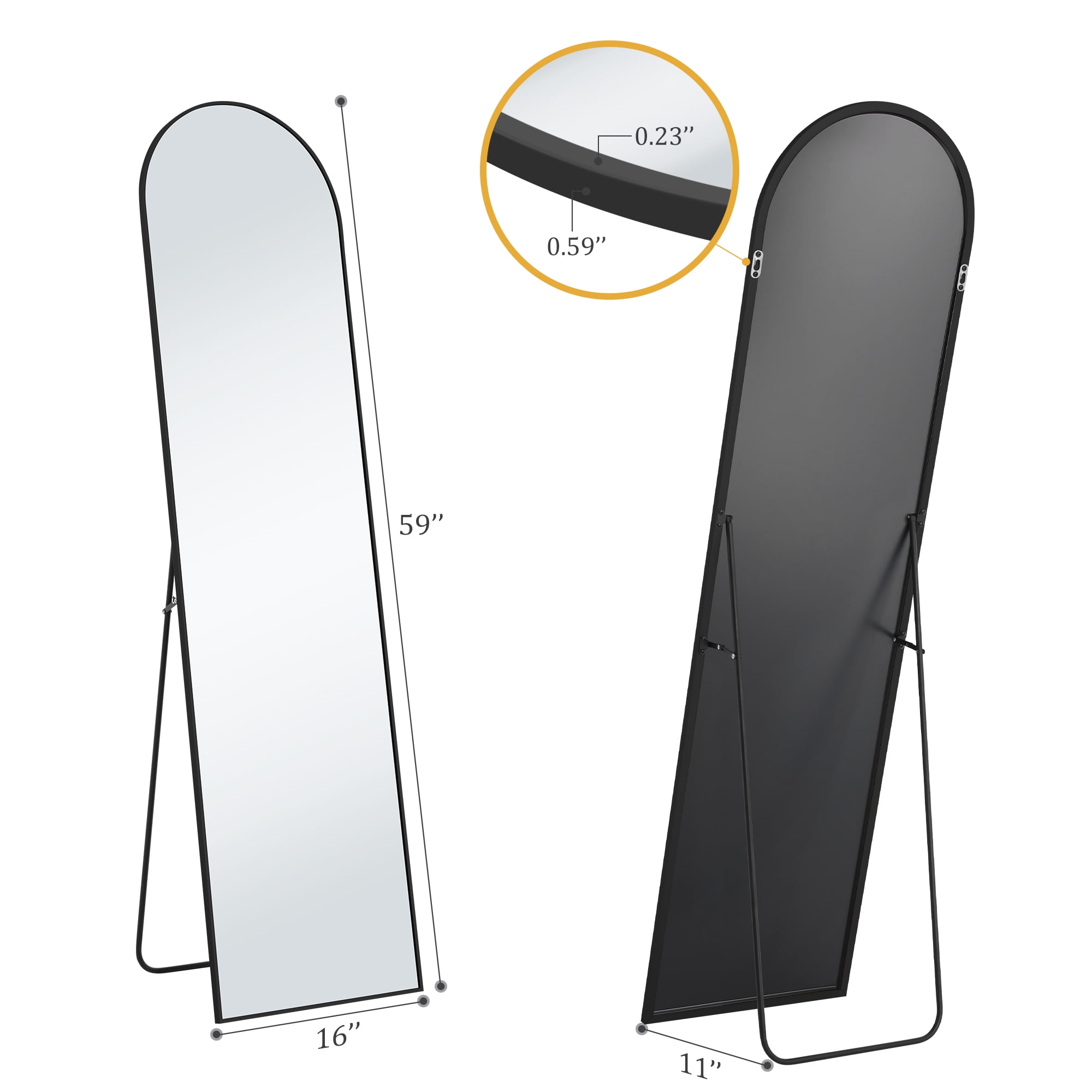 EDX Arched Full Length Mirror 59"x16" Full Body Mirror Rectangle Free Standing Wall Mounted Leaning Hanging Floor Mirrors, Black