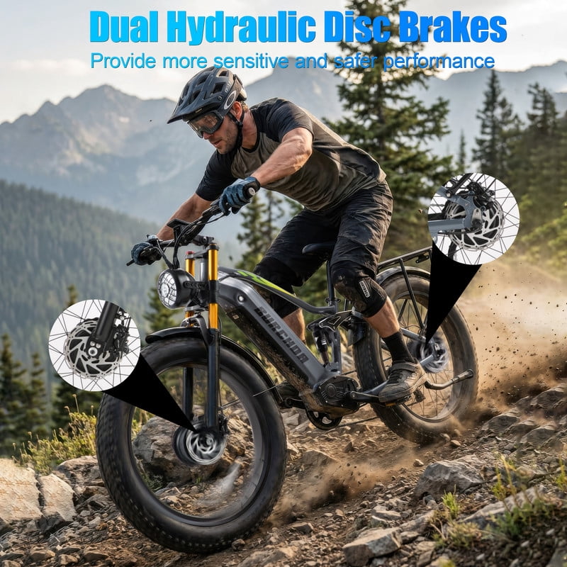 Dual Motors AWD 3000W Electric Bike for Adult 26'', UL2849 48V 40AH Removable Battery E-mountain bike 4.0 Fat Tire up to 32MPH Long Range Off-road Ebike Dual Hydraulic&Full Suspension Bicycles