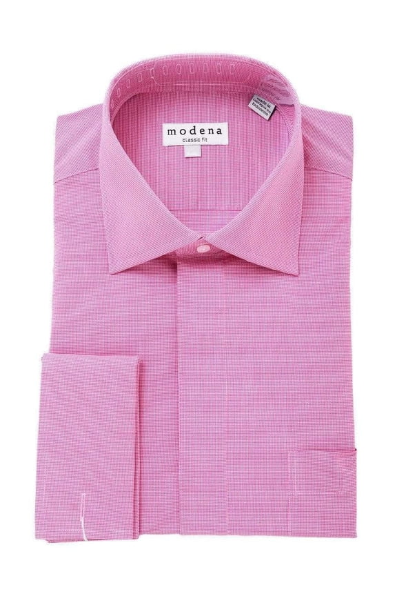 Mens Cotton Blend Pink Houndstooth French Cuff Classic Fit Dress Shirt