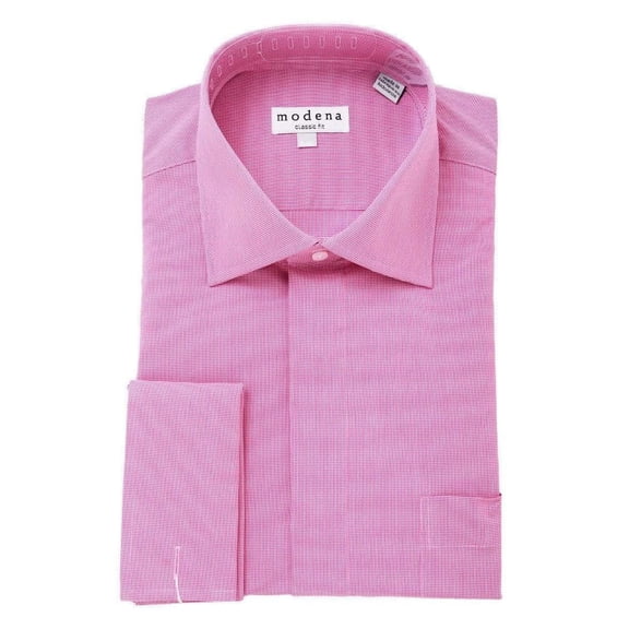 Mens Cotton Blend Pink Houndstooth French Cuff Classic Fit Dress Shirt