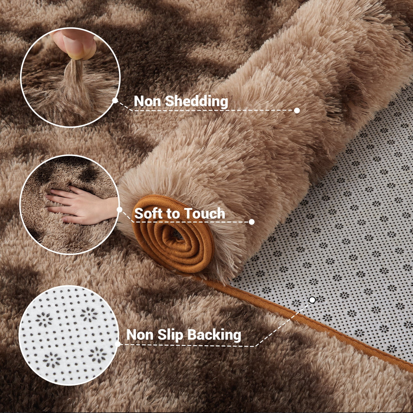 HOMERRY Fluffy Area Rug 8' x 10' Plush Fluffy Rugs Shaggy Carpet Rugs for Bedroom Living Room, Brown