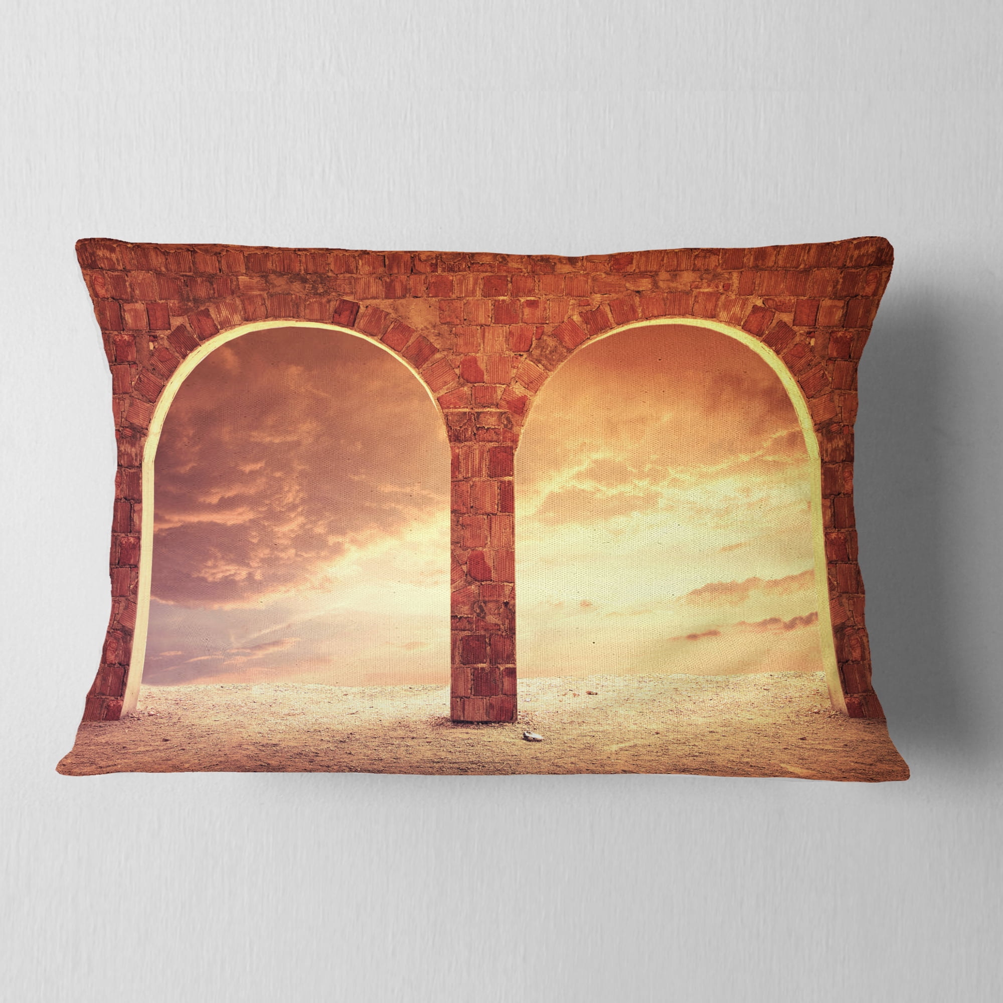 Designart Fantasy Background with two Arches - Landscape Printed Throw Pillow - 12x20