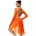 thumbnail image 2 of YiZYiF Womens Sparkly Lyrical Dance Costume Long Sleeve Ruched Backless Figure Skating Dress Leotard Orange XL, 2 of 7