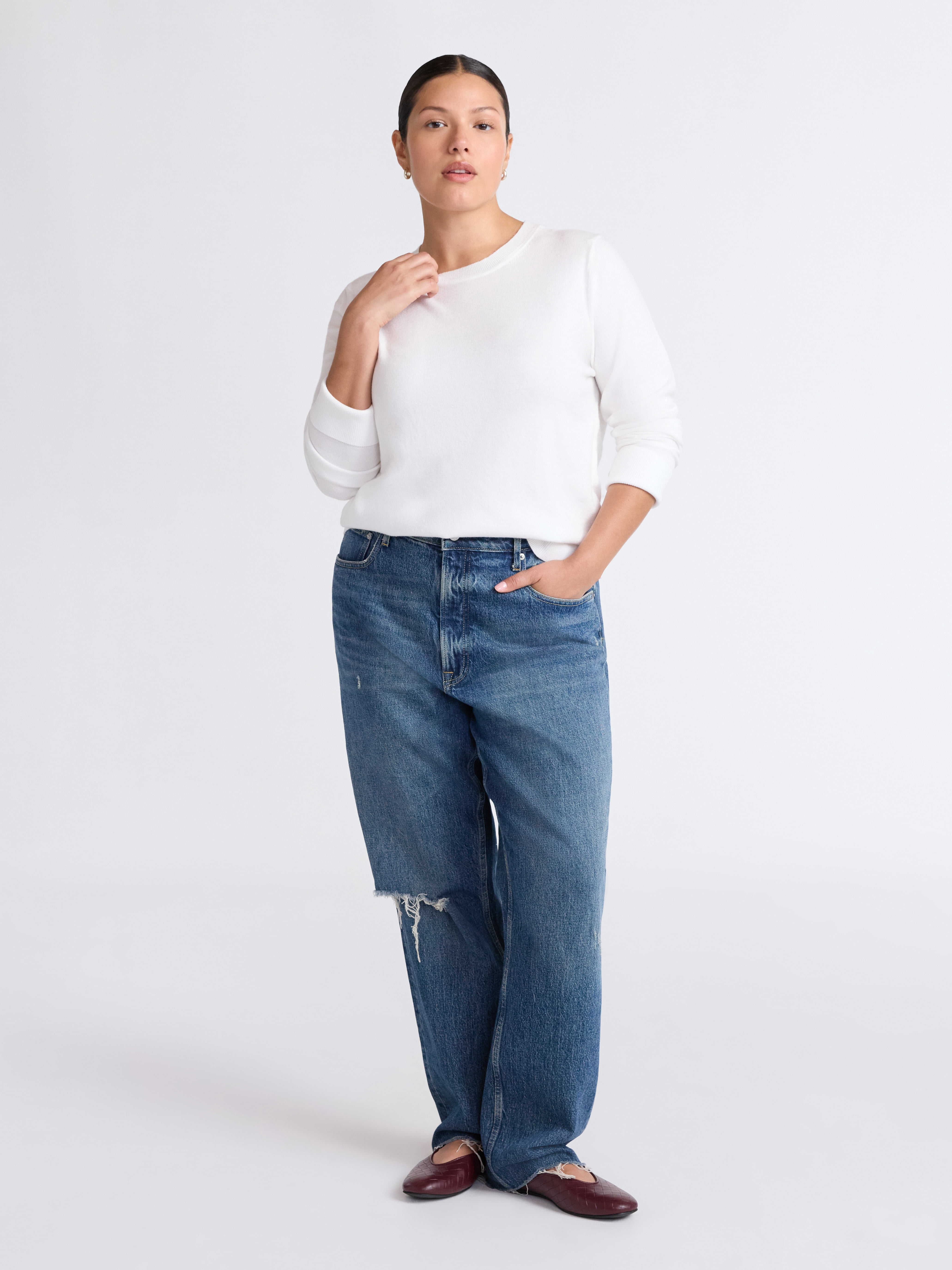Free Assembly Women's and Women's Plus Cozy Yarn Crewneck Sweater with Long Sleeves. Lightweight, Sizes XS-4X