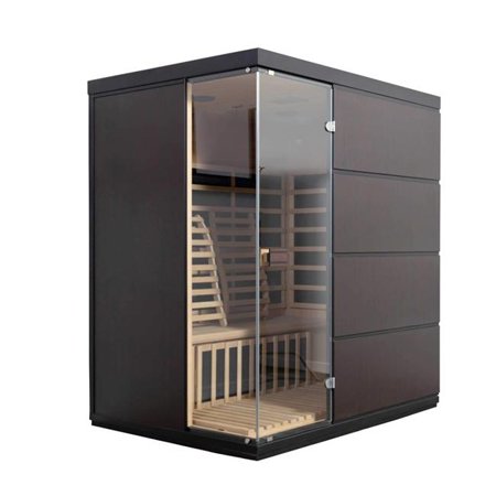 Sirona 4 Person Contemporary Hemlock Infrared Sauna with 8 Carbon Heaters  Mahogany & Clear