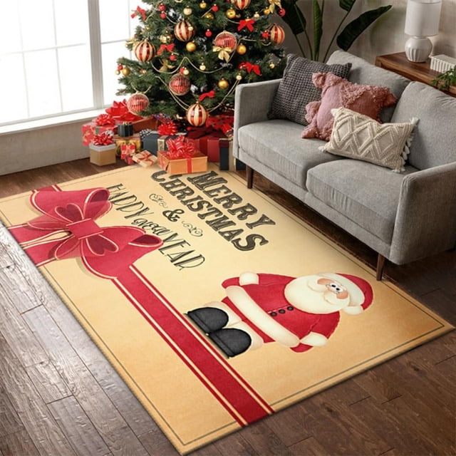 OUSITAID Christmas Area Rug Santa Claus Rugs for Bedroom Living Room Kitchen Entry Non Slip Christmas Welcome Mat Xmas Carpet for Kids Room Home Holiday Decor