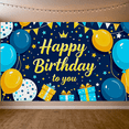 thumbnail image 5 of Blue Themed Happy Birthday Banner with Balloons Gifts Crown and Stars Party Decoration Background for Birthday Party Photography Props Photo Booth Backdrop Decors, 5 of 7