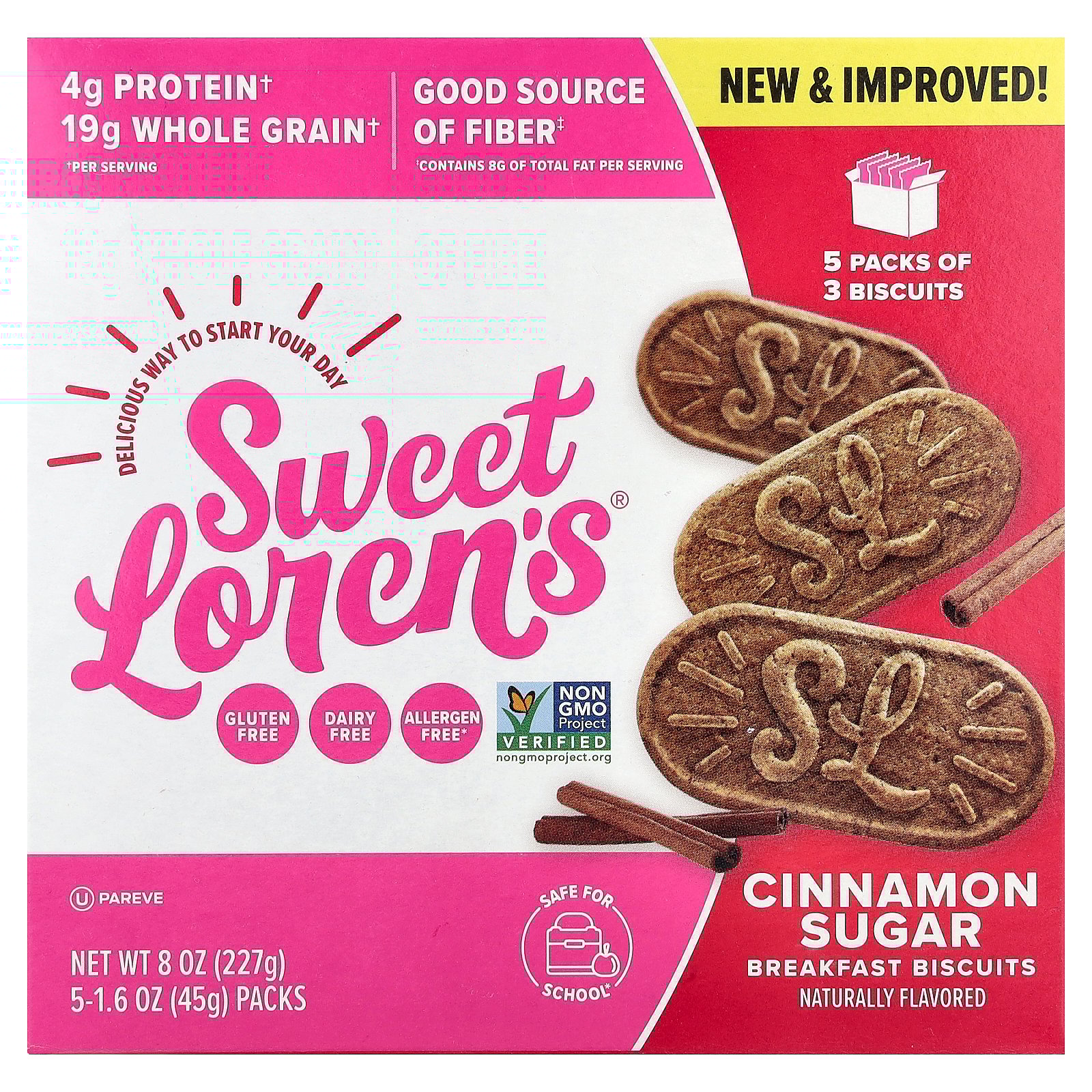 Sweet Loren's Breakfast Biscuits, Cinnamon Sugar, 5 Packs, 1.6 oz (45 g) Each