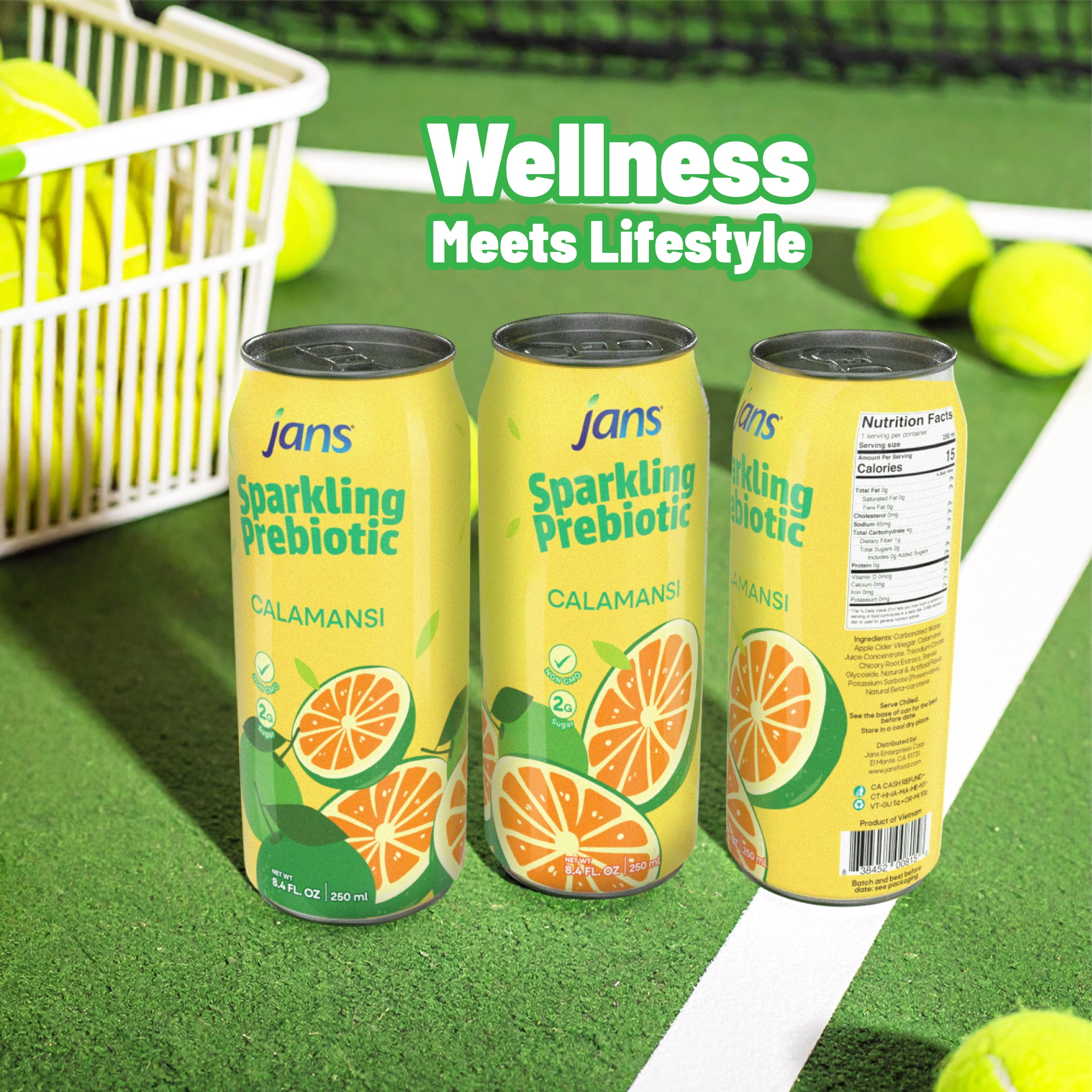 Jans Sparkling Prebiotic Soda Beverage, 8.4 oz Cans – Low Calorie, No Added Sugar – Non-GMO Sparkling Fruit Beverage – Gut Health Support – Naturally Refreshing (24-Pack, Calamansi)