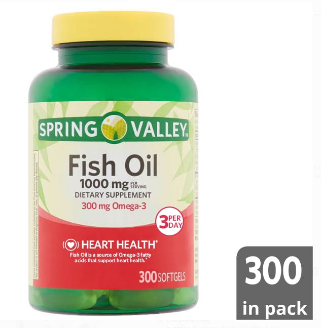 Spring Valley Omega-3 Fish Soft Gels, 1000 mg, 300 - Walmart.com