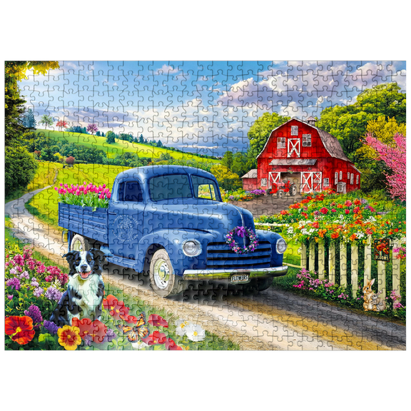 MyPuzzle - Country Flower Farm With Vintage Truck - Premium 500 Piece Jigsaw Puzzle for Adults