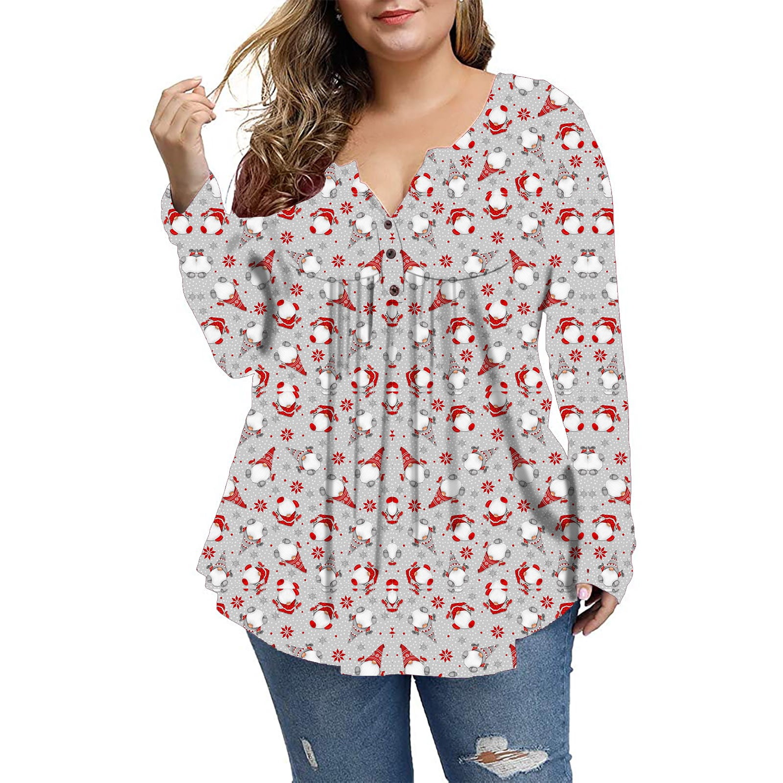 Long Sleeve Cute Print Shirts Pleated 