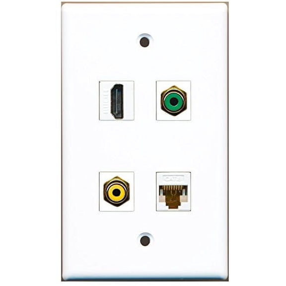 RiteAV - 1 Port HDMI 1 Port RCA Yellow 1 Port RCA Green 1 Port Cat6 Ethernet White Wall Plate