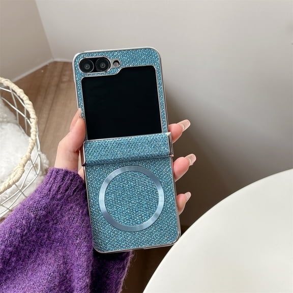Magnetic for Samsung Galaxy Z Flip 3 Case, Glitter Bling Phone Case, Shockproof Sparkly Cute Women Girls Cover Support Wireless Charging for Samsung Galaxy Z Flip 3 Hinge Protection Case, Blue