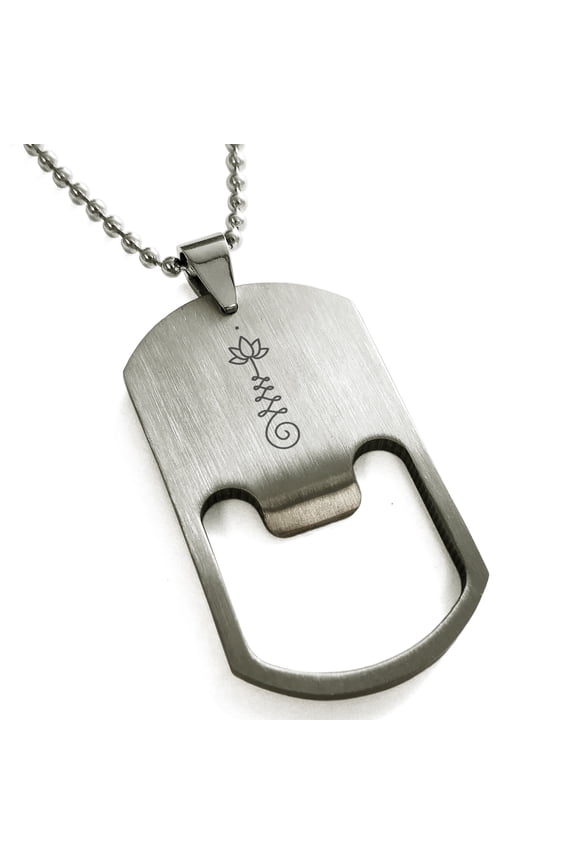 Stainless Steel Sacred Lotus Unalome Engraved Bottle Opener Dog Tag Pendant Necklace