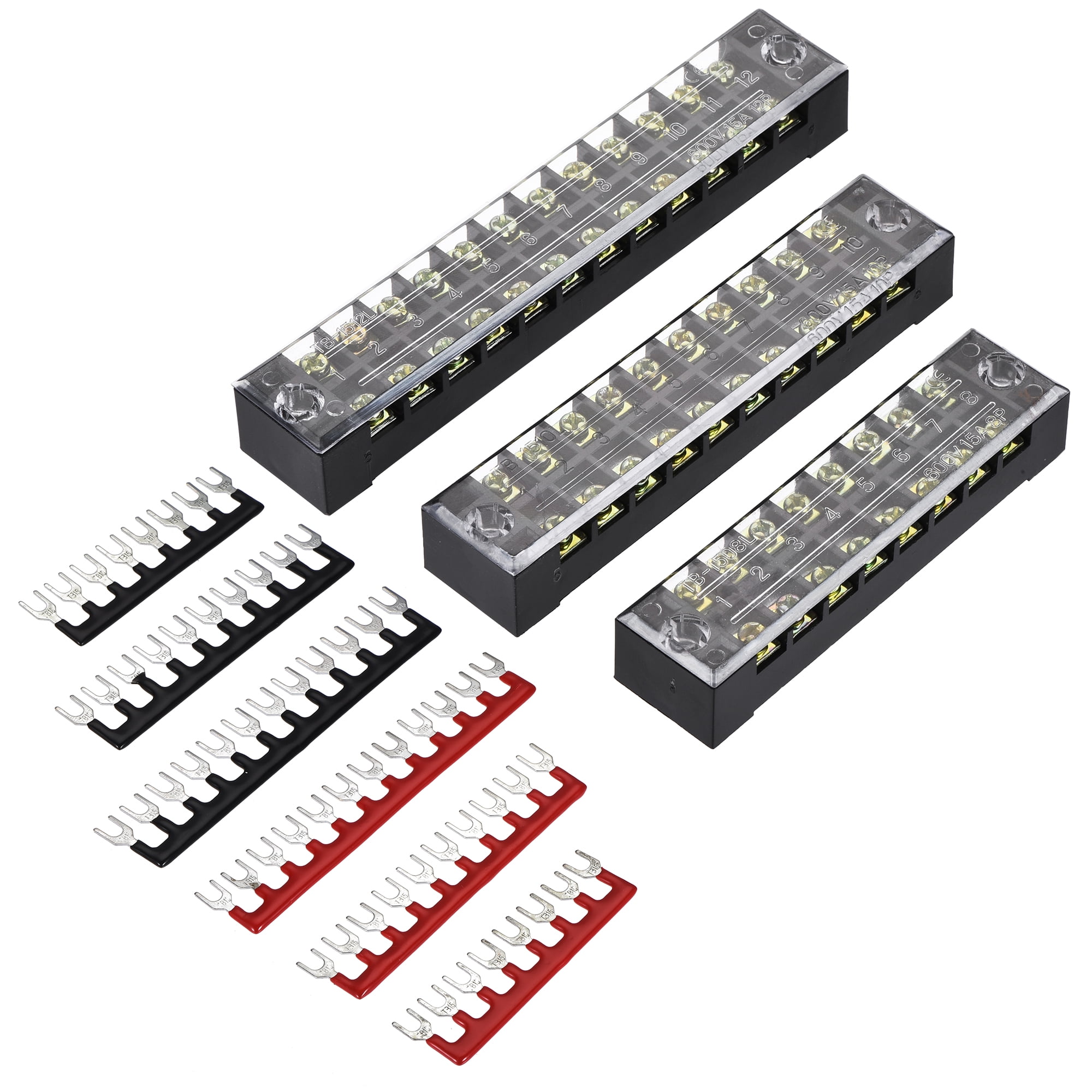 Uxcell Terminal Block 8 10 12 Positions Dual Rows 600V 15A with Pre