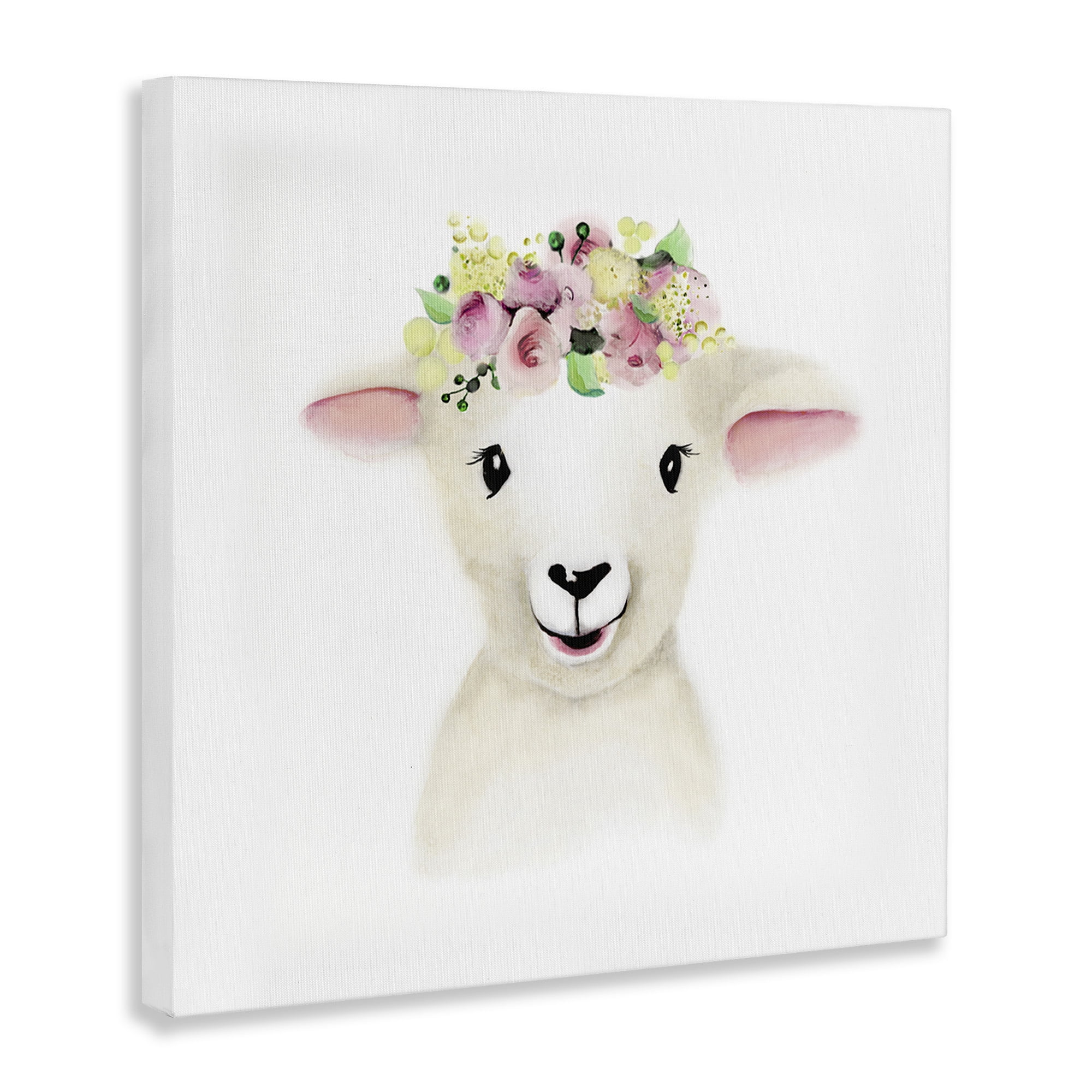 Stupell Industries Baby Lamb Sheep Flower Crown Art for Kids Painting Gallery Wrapped Canvas Art Print Wall Art, 36 x 36