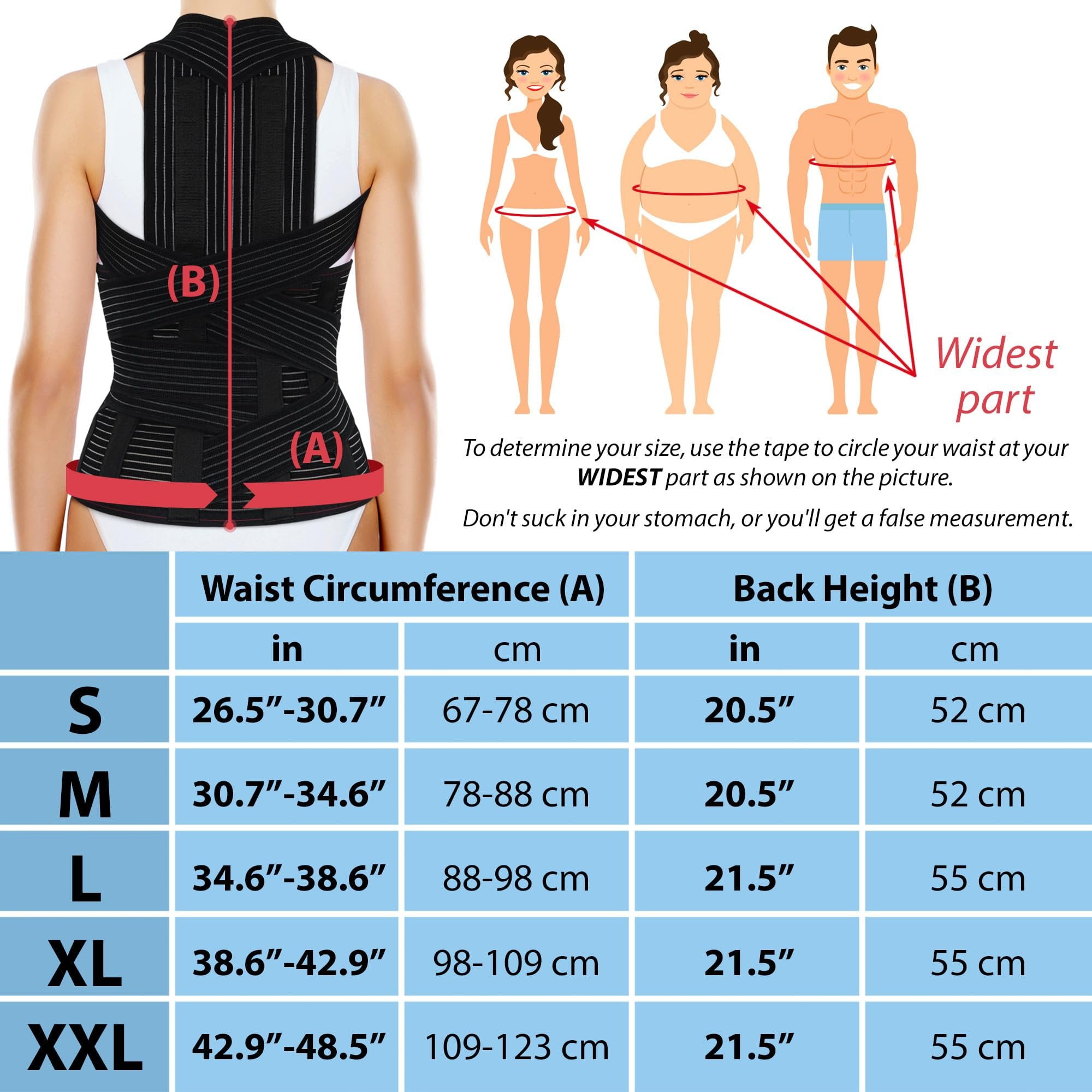 ORTONYX TLSO Full Back Support Brace with Removable Dorso-Lumbar Pad - Lightweight, Breathable - Pain Relief, Thoracic Kyphosis, Herniated Disc / ACHB5248-L