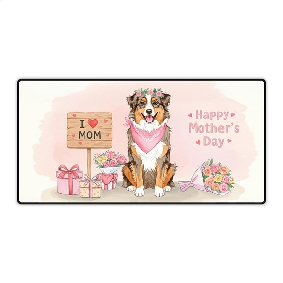 Happy Mother's Day Australian Shepherd Love Dog Mom Heart Flower Desk Mat Full Keyboard Mouse Pad Aussie Dog Lover Gifts Large Mousepad - 12004
