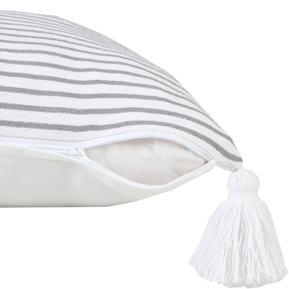 LR Home Ox Bay Hand-Woven Gray/White Stripe All-Natural Cotton Pillow Cover