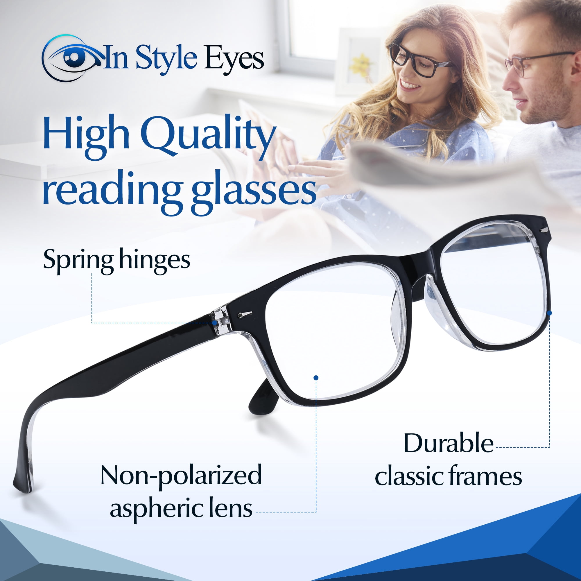 In Style Eyes Adult Men's Powerful High Magnification Reading Glasses, Black, 4.5 Pair