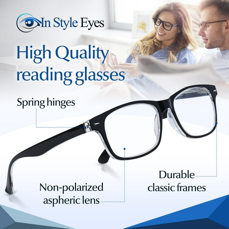 In Style Eyes Powerful High Magnification Reading Glasses, Black