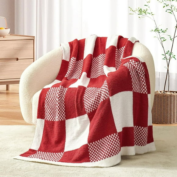 TopLLC Throw Blanket Checkered Blanket Red Throw Blanket For Couch Plaid Microfiber Warm Cozy Fuzzy Soft Throw Blanket Reversible Checkerered Blankets For Sofa Chair Blanket Blanket