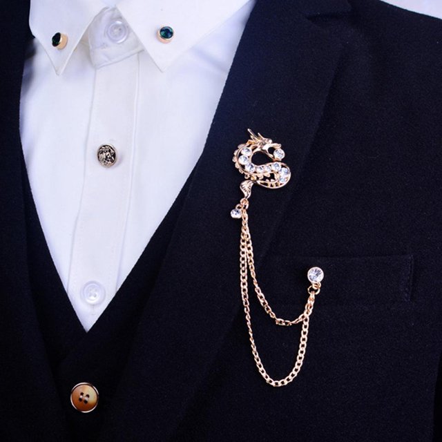Pin de Solapa con Borla Elegante para Hombre Pin de Broche con de Dragón para de para proteger Esmoquin - dorado dragón de oro Yinane Broche de cadena colgante