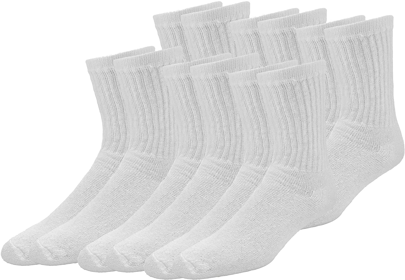 Men's Cotton-Poly Blend Solid White Crew Socks 6 Pair Value Pack Men's ...