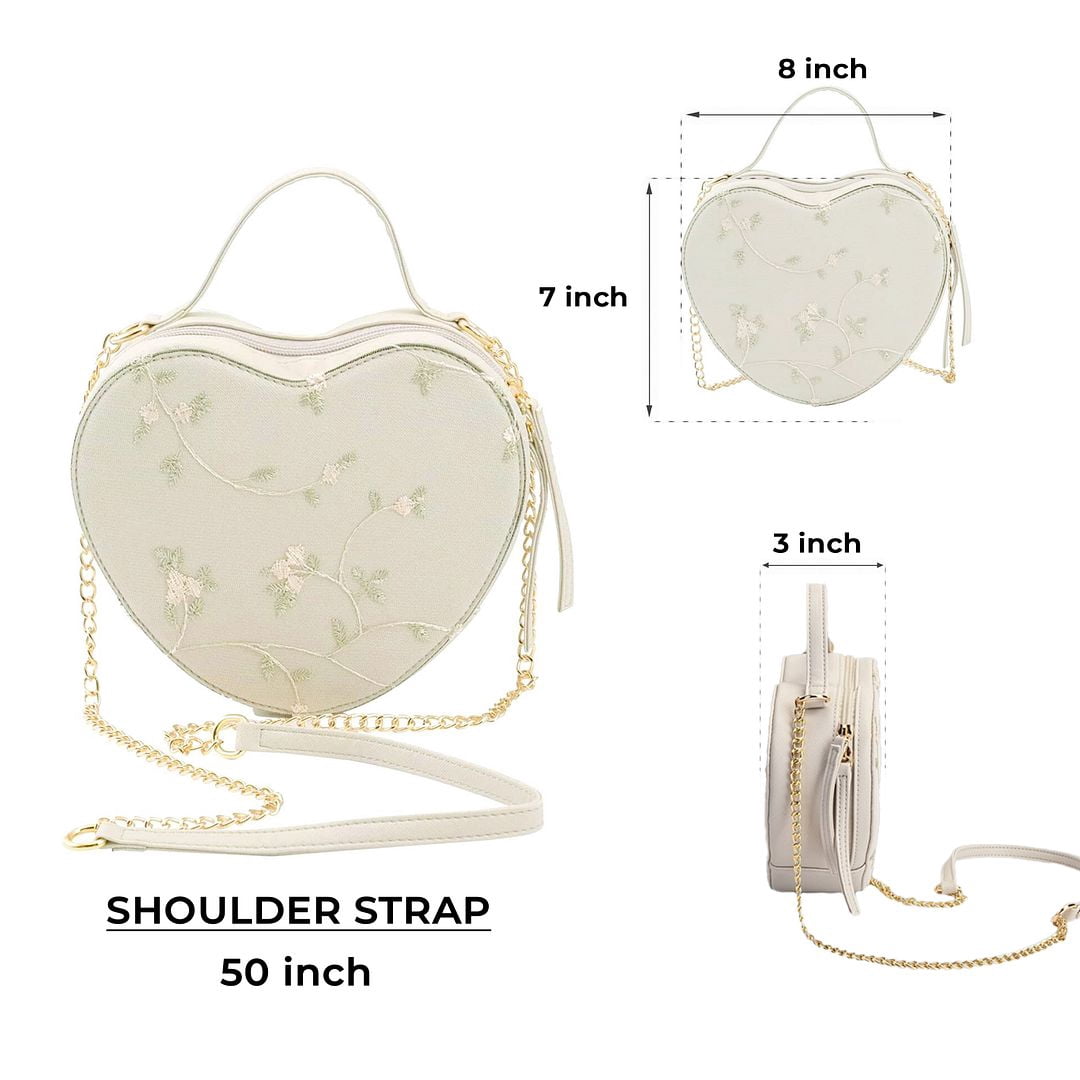 Cute White Heart Purse for Women, Faux Leather Heart Shaped Crossbody Bags, Zipper Closure Shoulder Bag Birthday Christmas Gifts