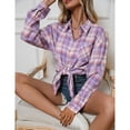 thumbnail image 4 of Women's Button Down Flannel Shirts Plaid Shacket Long Sleeve Collared Business Tops Work Blouses, 4 of 5