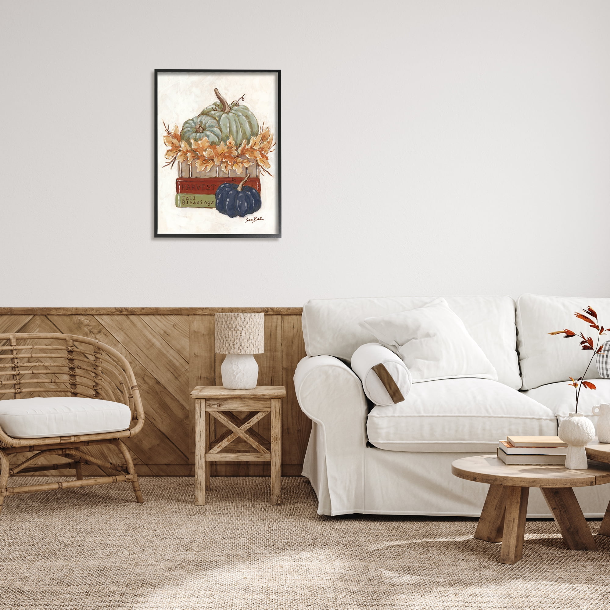 Stupell Industries Fall Blessings Pumpkins Botanical & Floral Painting Black Framed Art Print Wall Art, 24 x 30