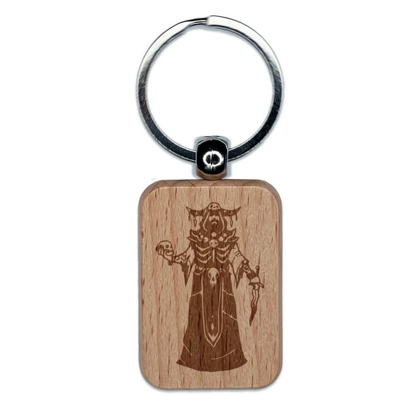 RPG Class Warlock Necromancer Rectangle Keychain Charm Tag - Engraved Wood