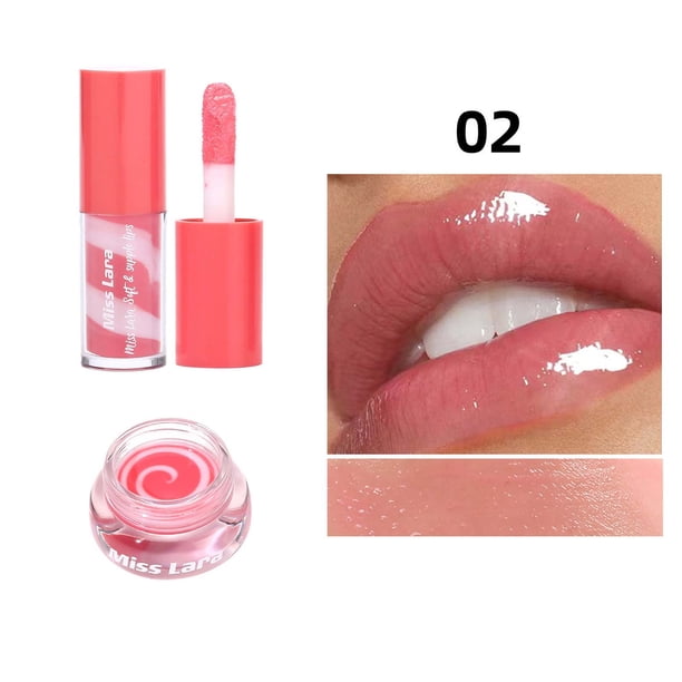 XWSHYW Lápiz Labial Caja de Juego de Gelatina de Labios con Brillo de Labios de Dos Tonos, Agua Tierna E Hidratante Duradera