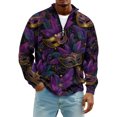 thumbnail image 6 of LNZGNM Men's Mardi Gras Shirts 1/4 Zipper Plus Size Mask Printed Sweatshirts Banded Collar Long Sleeve Top Novelty Carnival Outerwear,Dark Purple 3XL, 6 of 7