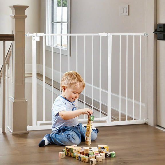 29.5"-43.3" Caveen Extra Wide Safety Baby Gate for Stairs Doorways, Top of Stairs, White