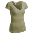 thumbnail image 3 of Essential Basic Women's Plain Short Sleeve V Neck T Shirts - 3Pk - Wht, G Mustard, L Olive, L, 3 of 4