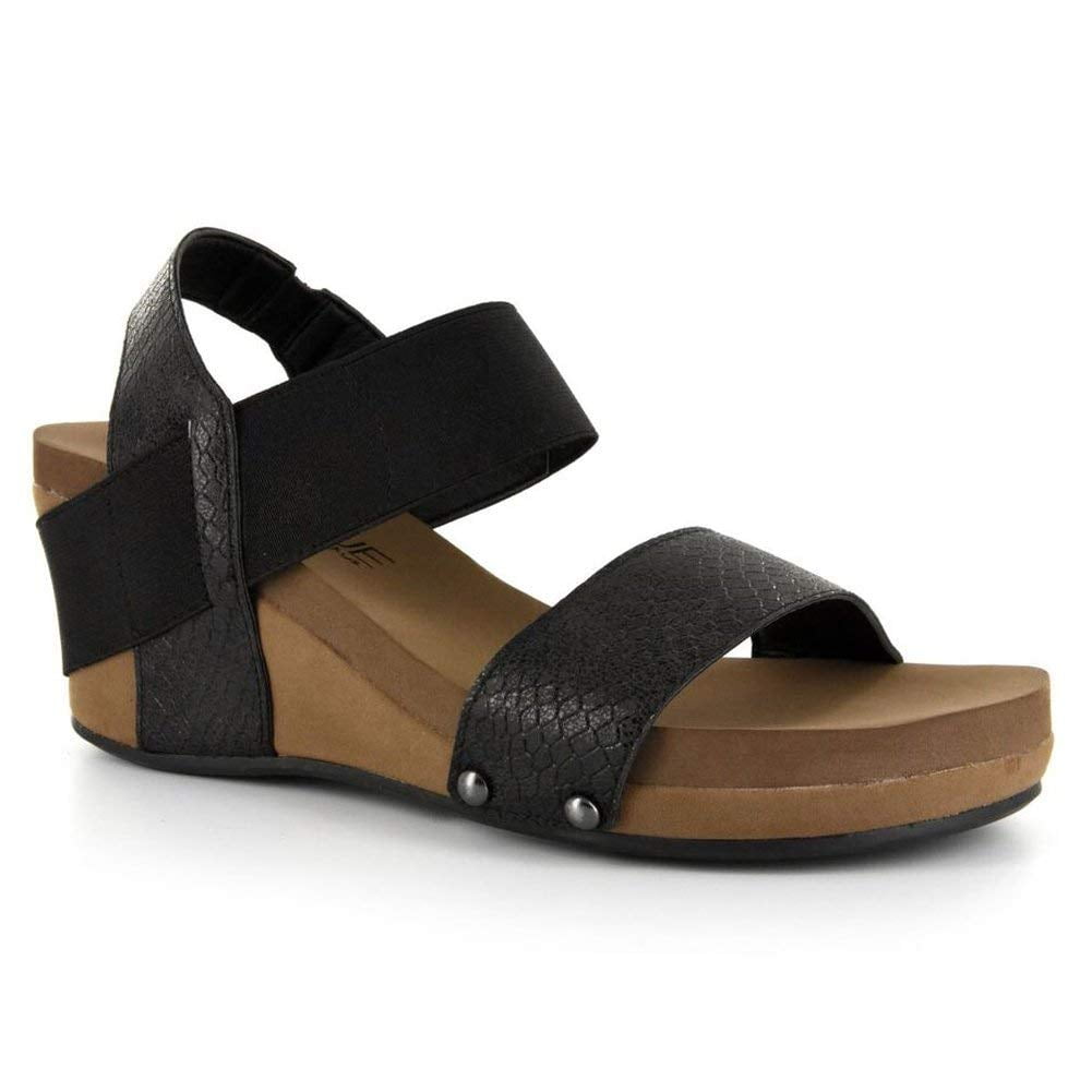 Corkys Leather Slides Women's Bandit Wedge Sandal in Black, Size